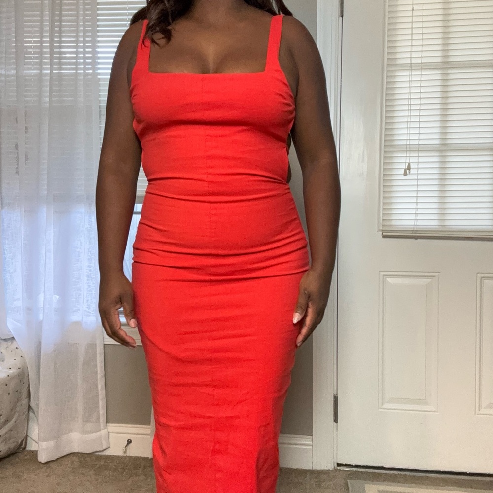 ZARA backless LINEN Red Midi Dress